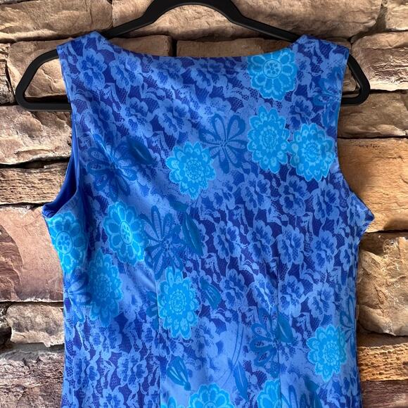 VTG Y2K 10 Asymmetrical Blue Floral High Low Midi Tank Dress 90s Fairy Whimsy - Picture 7 of 13